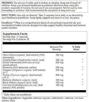 Nutra Biogenesis Parabiotic Plus - Probiotics For Women & Men, Wormwood, Black Walnut & Neem For Added Support, Microbiome Supplement, Clean, Vegan, Natural - 90 Veggie Capsules