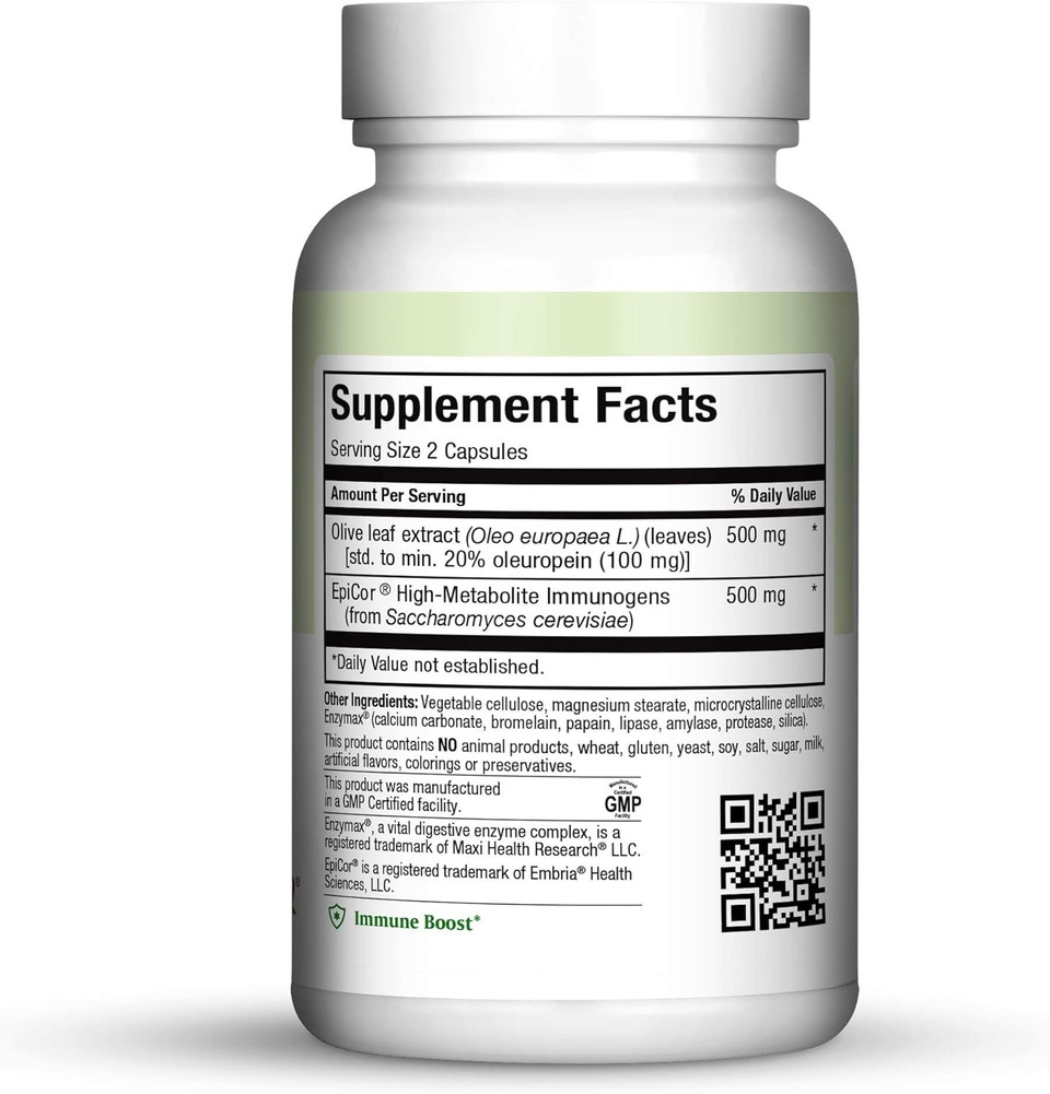 Epicor Power By Maxi Health: Epicor With Olive Leaf Extract - Processed Brewer'S Yeast - 60 Vegetarian Capsules - Kosher