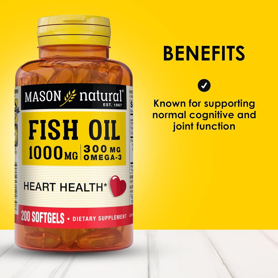 Mason Natural Omega,3 Fish Oil, 200,Day Supply, 1000Mg With Epa And Dha For Joint Support, Softgel Pills