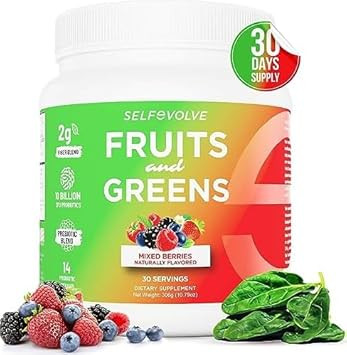 Fruits And Greens Organic Probiotic Powder: 30 Servings For Men & Women. Vegan With 10 Billion Cfus, Spirulina, Kale, Spinach, Chlorella, Elderberry, Digestive Enzymes - Probiotics