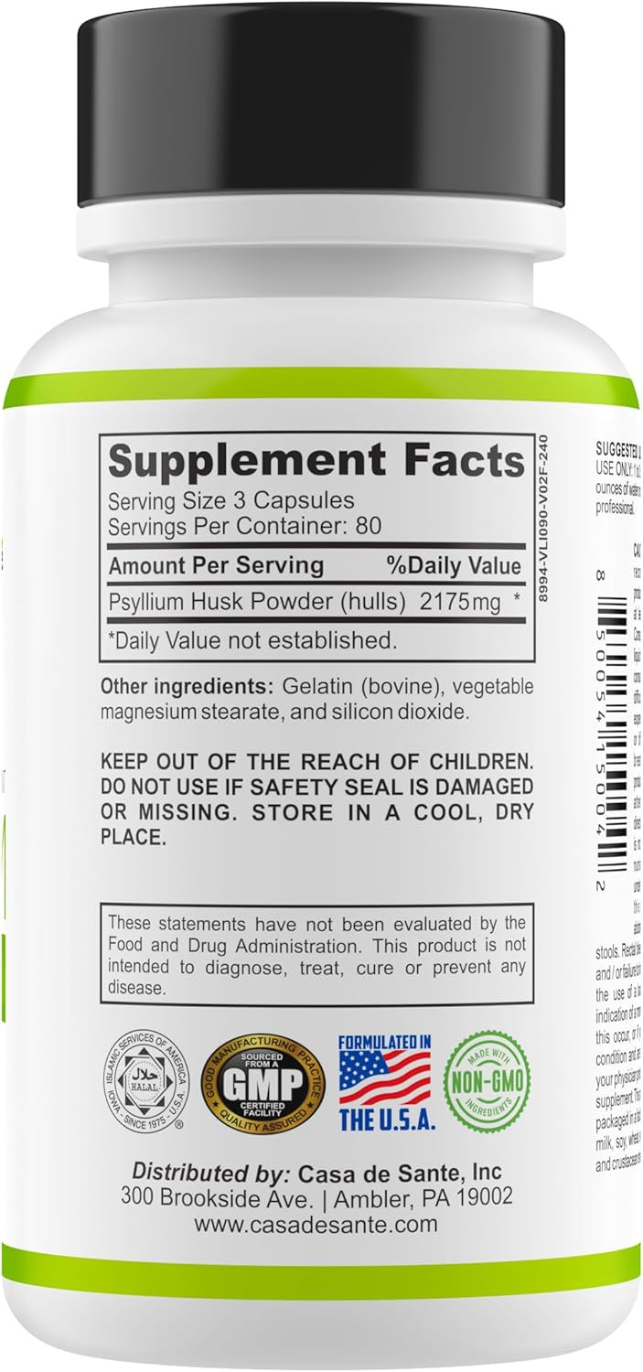 Psyllium Caps, Non Gmo, Low Fodmap Fiber Supplement