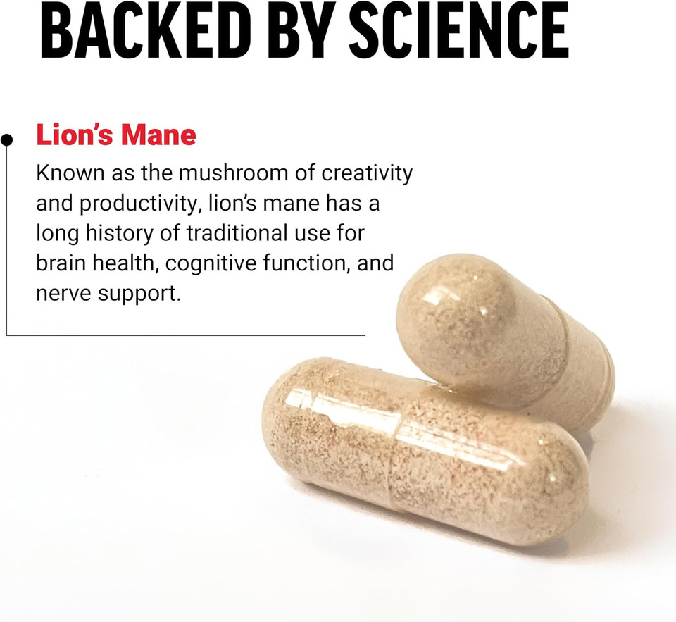 Force Factor LionS Mane Supplement Capsules, Memory & Focus Supplement, Supports Nerve Health & Cognitive Function, Made With 100% Fruiting Body, Vegan, No Gelatin, Non-Gmo, 60 Vegetable Capsules