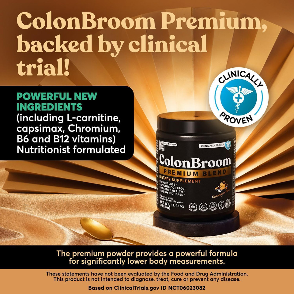 Colonbroom Premium Powder Supplement (Strawberry) - Colon Broom Psyllium Husk Fiber Powder Drink - Gluten Free, Non-Gmo Colon Cleanse For Bloating Relief & Gut Health, 50 Servings