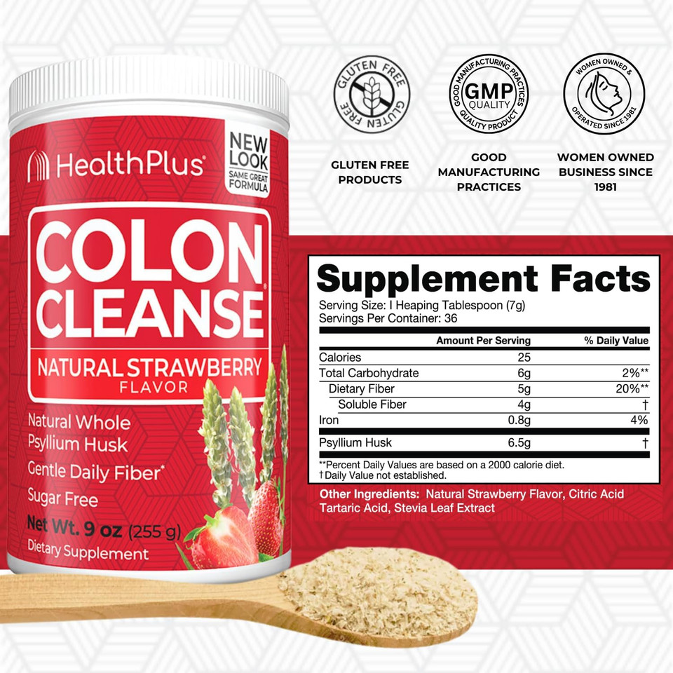 Health Plus Colon Cleanse - Natural Daily Fiber Powder- Gluten Free, Detox, Heart Healthy (12 Ounces, 48 Servings) Health Plus Colon Cleanse - Natural Daily Fiber Powder- Gluten Free, Detox, Heart Healthy (12 Ounces, 48 Servings)