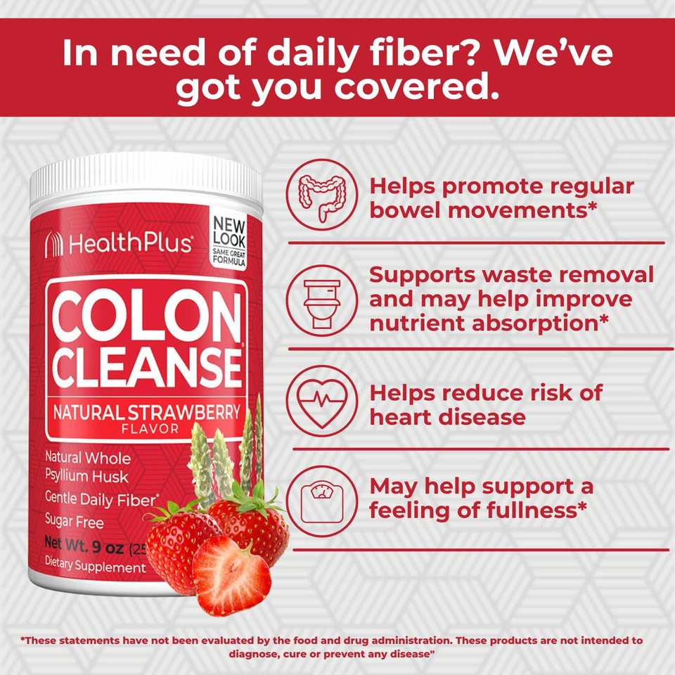 Health Plus Colon Cleanse - Natural Daily Fiber Powder- Gluten Free, Detox, Heart Healthy (12 Ounces, 48 Servings) Health Plus Colon Cleanse - Natural Daily Fiber Powder- Gluten Free, Detox, Heart Healthy (12 Ounces, 48 Servings)