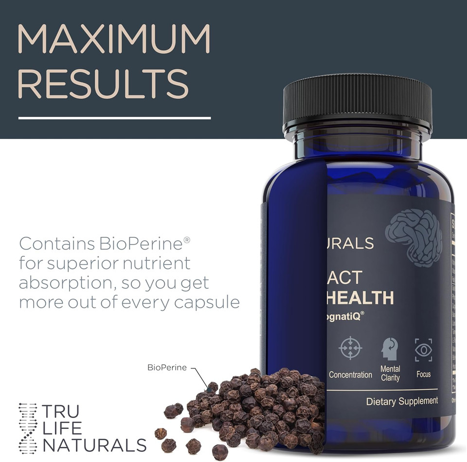 Neuroact Brain Health Memory, Focus, Concentration, Mental Clarity With Cognatiq, Vitamin B3 & B6 | Manage Stress & Elevate Mood | Holistic Brain Health Formula, Sustained Energy & Well Being