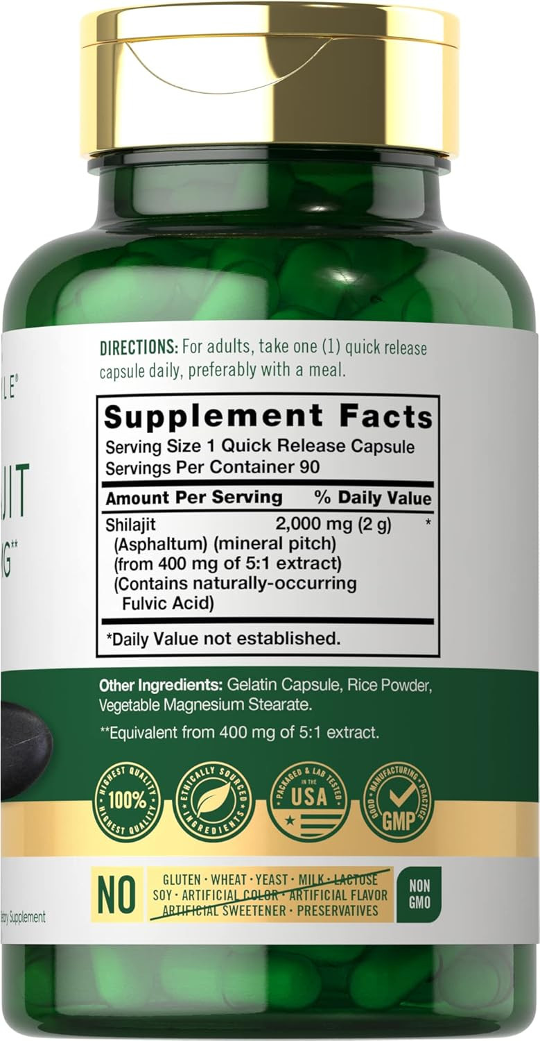 Carlyle Shilajit Capsules | 2000Mg | 90 Count | Non-Gmo And Gluten Free Supplement