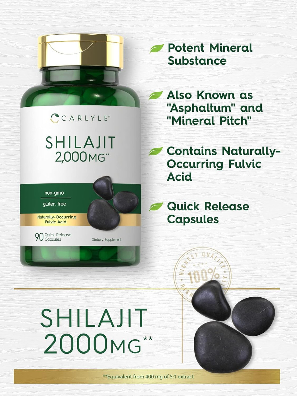 Carlyle Shilajit Capsules | 2000Mg | 90 Count | Non-Gmo And Gluten Free Supplement