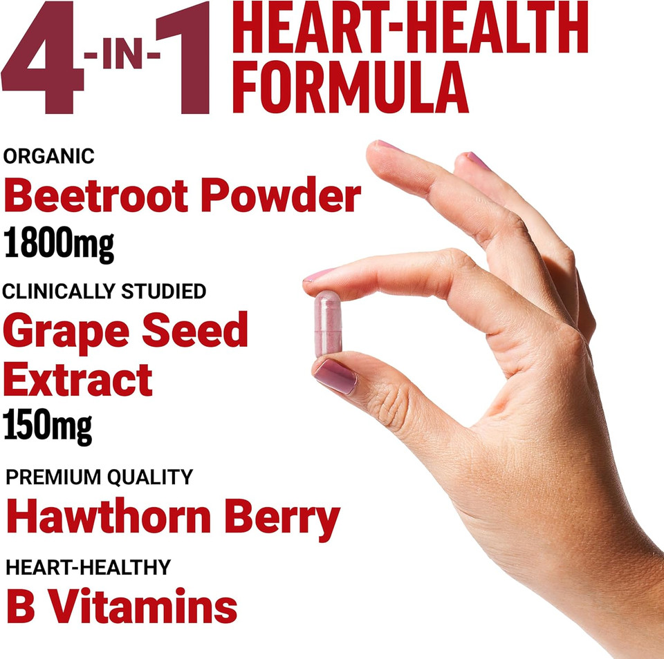 Force Factor Total Beets Blood Pressure Support Beet Root Capsules, 1800Mg Organic Beet Root Powder Beet Supplement With Hawthorn Berry To Support Circulation And Blood Flow, 90 Vegetable Capsules