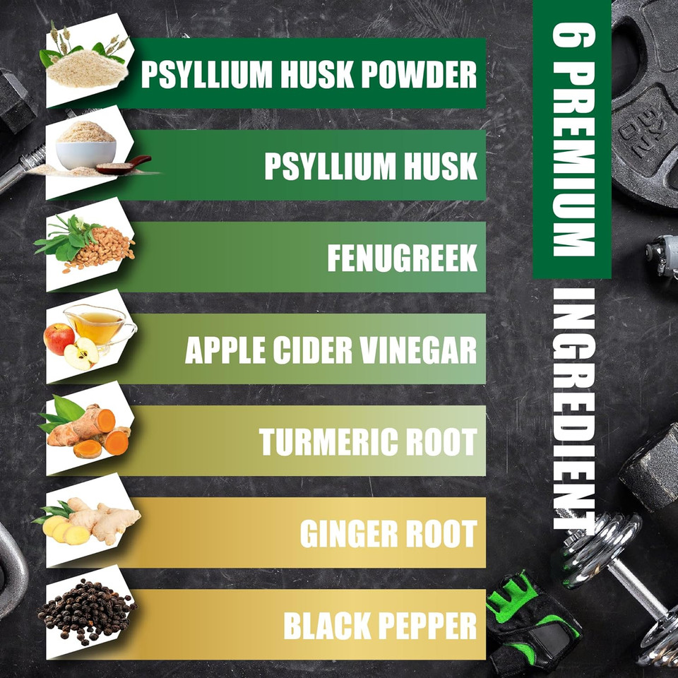 Bmvinvol 6In1 Psyllium Husk, Fenugreek, Apple Cider Vinegar, Turmeric, Ginger, Black Pepper - Soluble Fiber For Supports Digestive Health & Regularity - 120 Capsules [2-Month Supply]