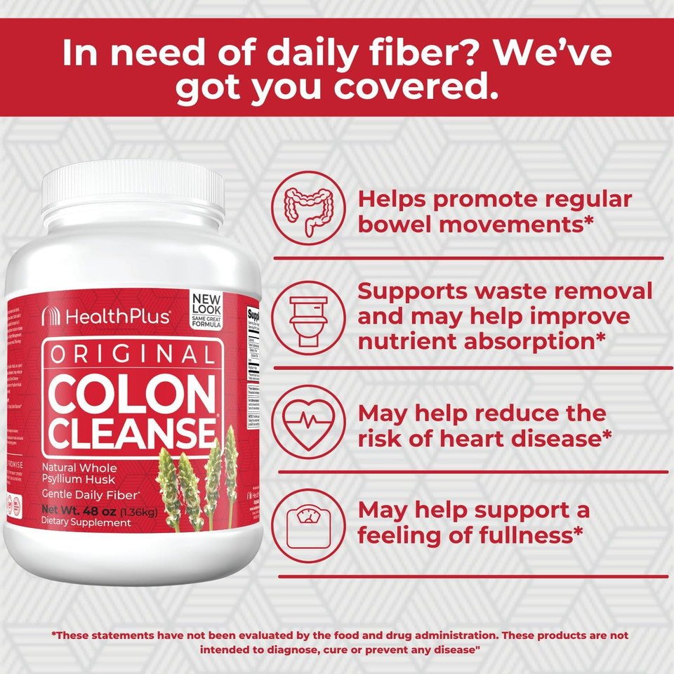 Health Plus Colon Cleanse Digestive Support | All Natural Daily Fiber For Toxin Elimination To Reduce Bloating | Supports Heart Health | 48 Ounces, 194 Servings