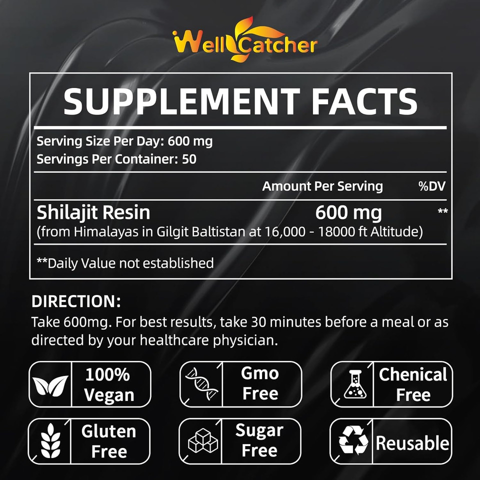 Pure Himalayan Shilajit Resin For Men Women: Natural Organic Shilajit Supplement 600Mg Rich In 85+ Trace Minerals 75%+ Fulvic Acid For Energy Immunity Focus Support 50 Servings