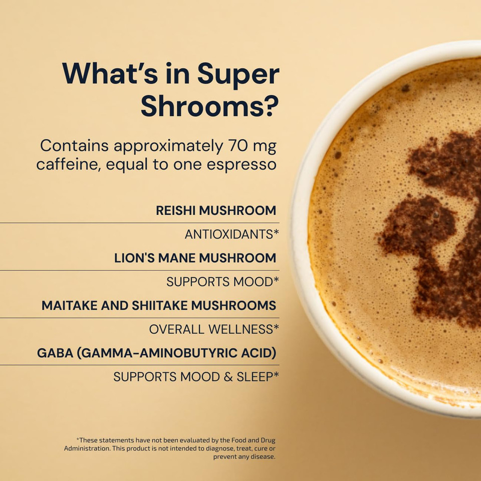 Blueprint By Bryan Johnson Super Shroom Coffee  Mushroom Coffee With LionS Mane, Reishi & Gaba  70Mg Caffeine  Focus & Energy Coffee  Adaptogenic Coffee Alternative  30 Servings Blueprint By Bryan Johnson Super Shroom Coffee  Mushroom Coffee With LionS Mane, Reishi & Gaba  70Mg Caffeine  Focus & Energy Coffee  Adaptogenic Coffee Alternative  30 Servings