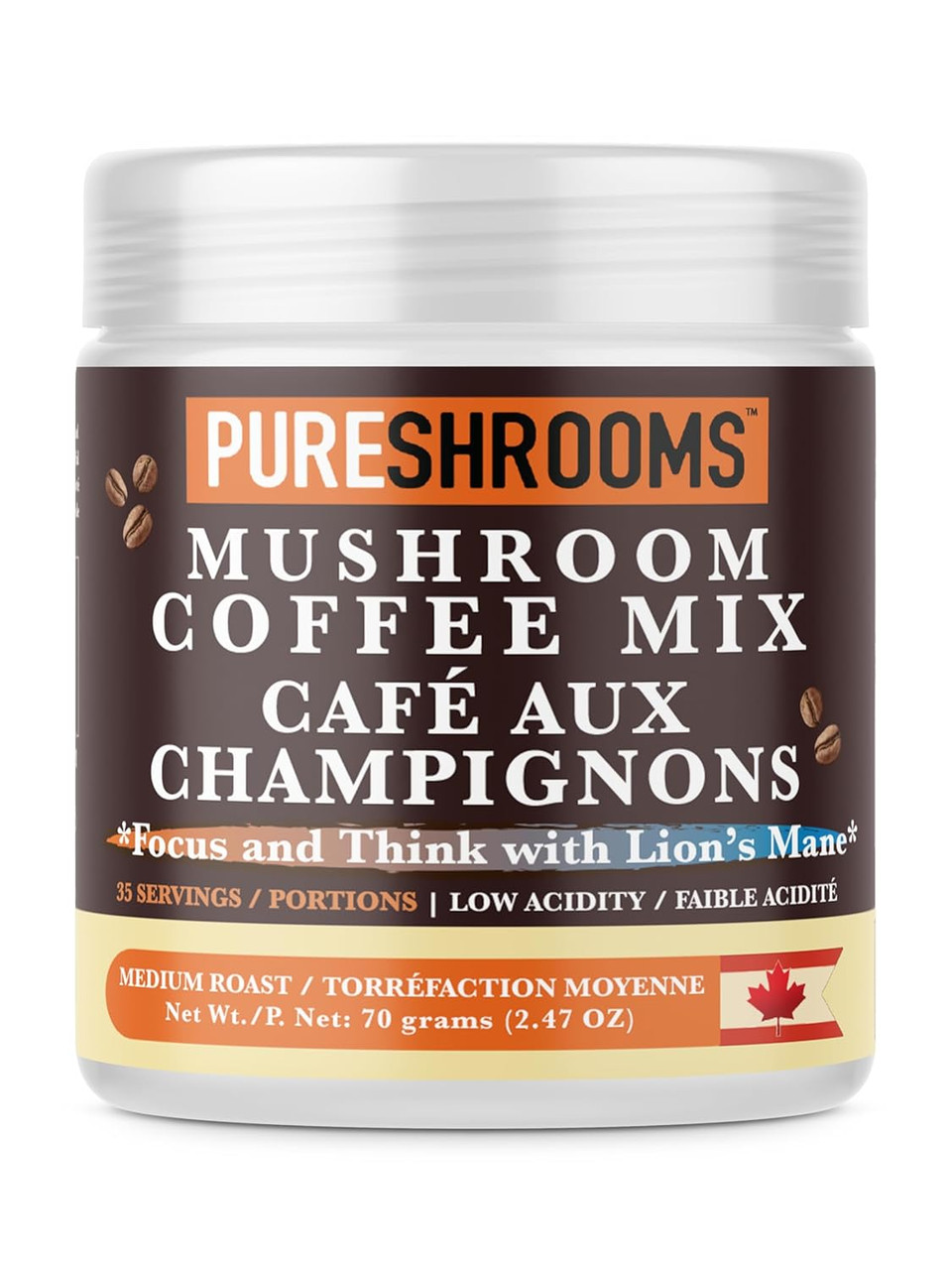 Focus & Think Instant Mushroom Coffee With Ultra Concentrated Lion'S Mane Mushroom Extract For Brain Boost - Enhance Focus, Clarity, And Concentration - Net Wt. 70G/2.47 Oz