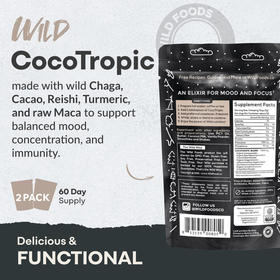 Organic Cocotropic Superfood Mushroom Hot Chocolate Mix, 8 Oz | Non-Gmo, Vegan, Gluten Free, Reishi Mushrooms, Chaga Organic Cocotropic Superfood Mushroom Hot Chocolate Mix, 8 Oz | Non-Gmo, Vegan, Gluten Free, Reishi Mushrooms, Chaga