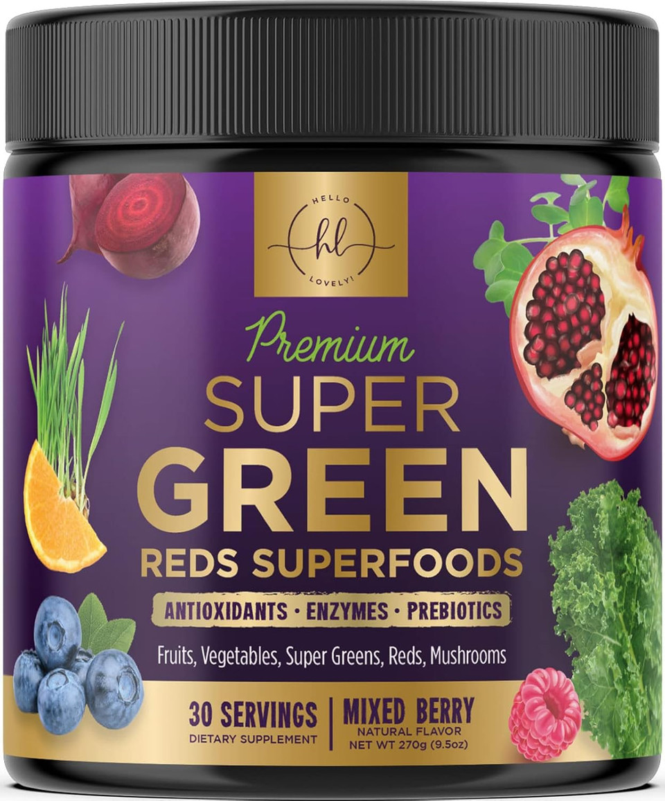 Super Green Powder Superfood - Spirulina, Chlorella & Digestive Enzymes, Red & Greens Powder, 20+ Amazing Superfoods Support Energy & Digestion, Antioxidant Green Blend, Vegan & Non-Gmo - 30 Servings