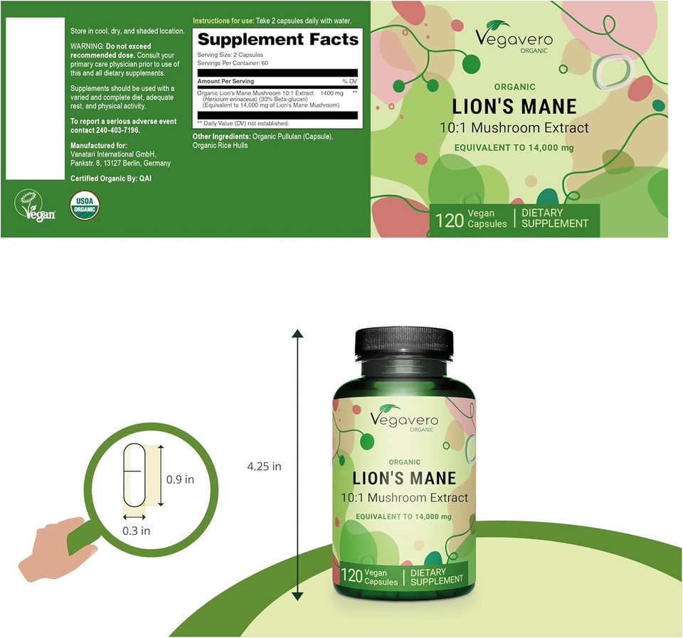 Organic Lion'S Mane Supplement | 14,000Mg (10:1 Extract) | 30% Beta Glucan | Usda Certified & No Additive Organic Lion'S Mane Supplement | 14,000Mg (10:1 Extract) | 30% Beta Glucan | Usda Certified & No Additive