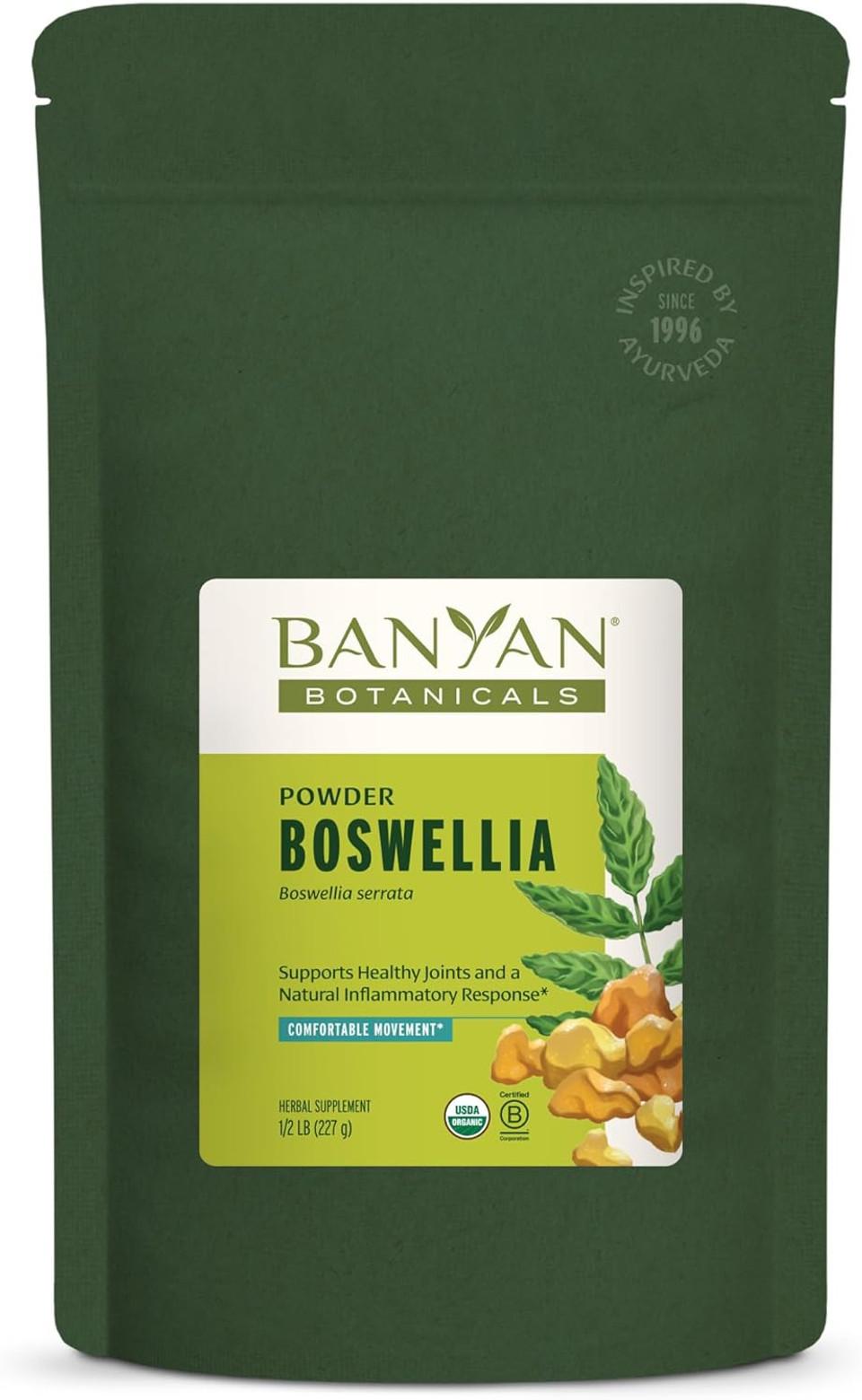Banyan Botanicals Boswellia Powder  Organic Frankincense Resin (Boswellia Serrata)  Traditional Ayurvedic Joint Health Supplement*  1 Lb.  Non-Gmo Sustainably Sourced Vegan