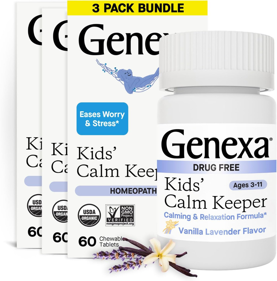 Genexa KidS Calm Keeper | Stress Relief For Children | Eases Worries & Tensions| Natural Vanilla & Lavender Flavor | Certified Vegan, Gluten Free, & Non-Gmo | 60 Chewable Tablets For Ages 3-11?