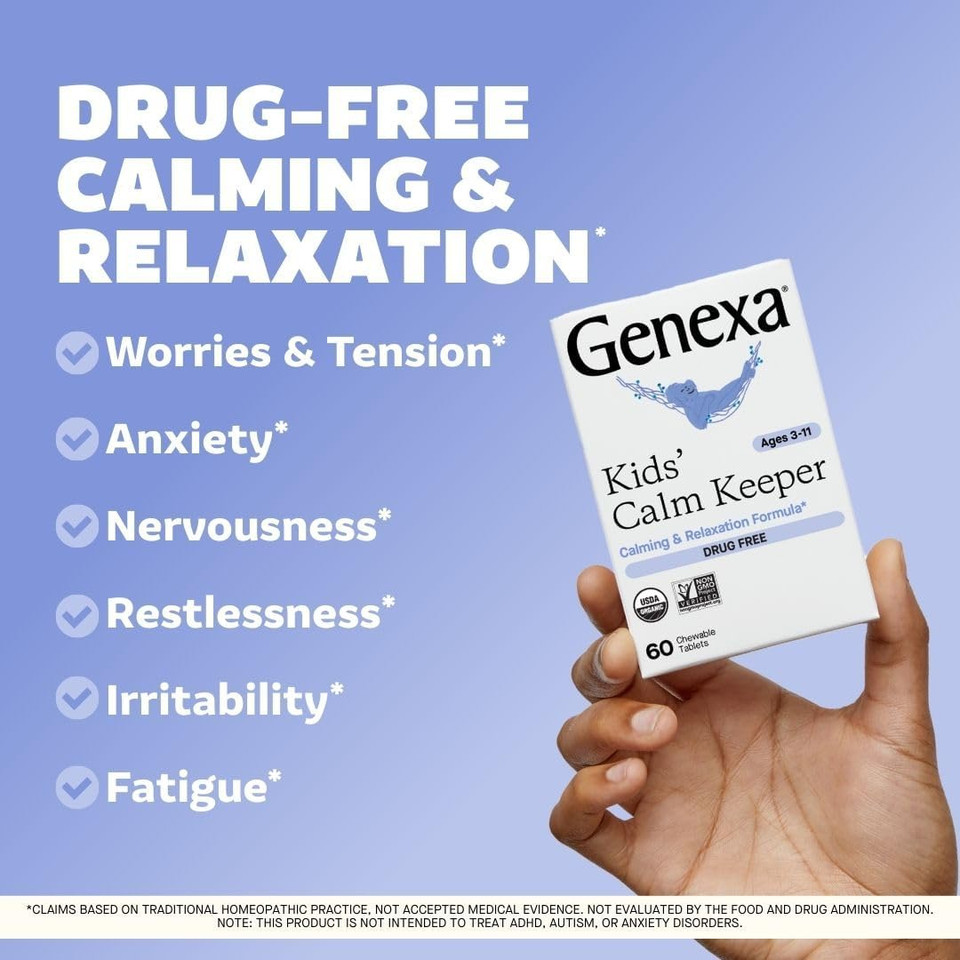 Genexa KidS Calm Keeper | Stress Relief For Children | Eases Worries & Tensions| Natural Vanilla & Lavender Flavor | Certified Vegan, Gluten Free, & Non-Gmo | 60 Chewable Tablets For Ages 3-11?