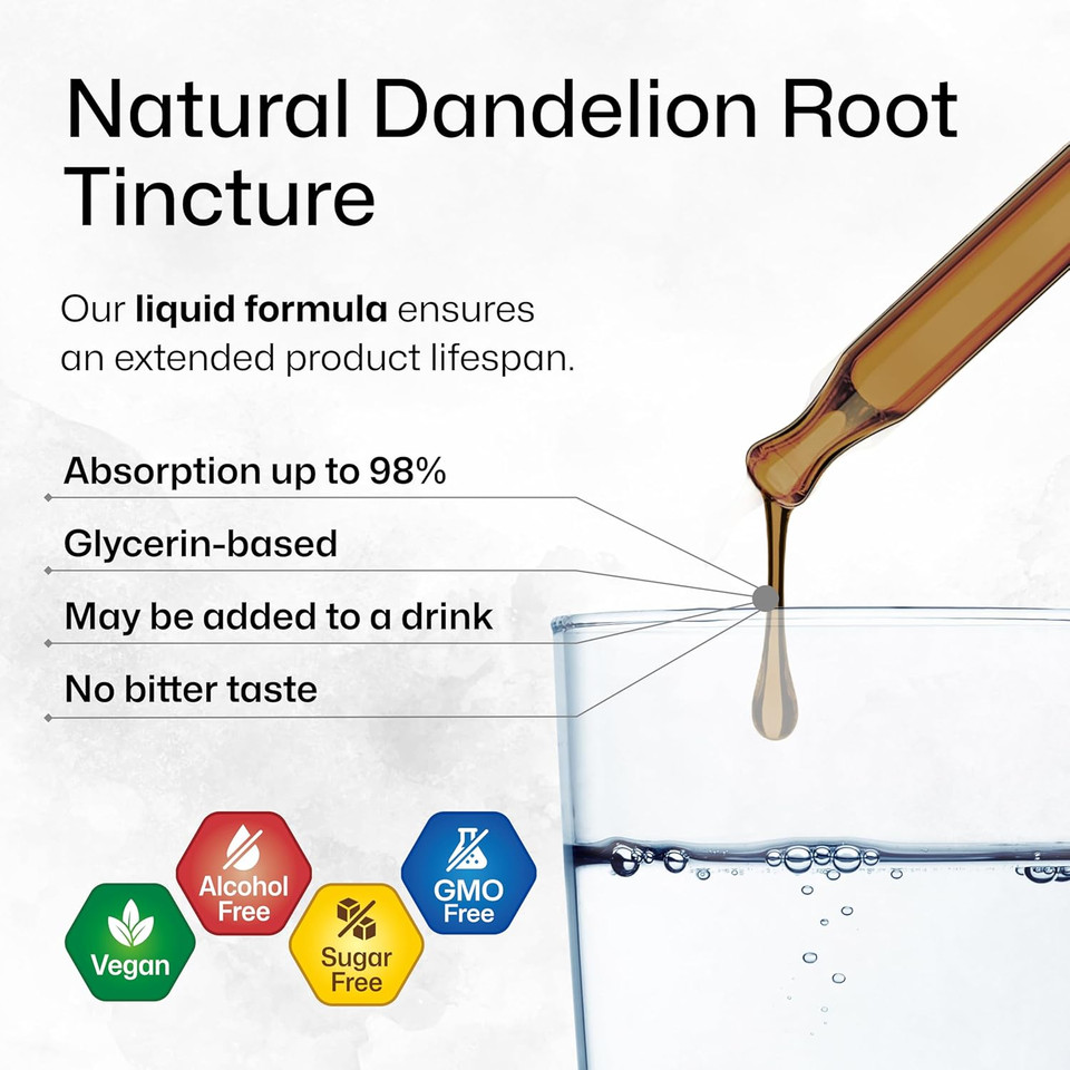 Bio Krauter Dandelion Tincture - Pure Dandelion Root Supplement For Liver & Kidney Support - 4 Fl. Oz - 56 Days Of Supply - Vegan Extract Liquid Drops Non-Gmo, No Fillers, No Sugar & Non-Alcohol