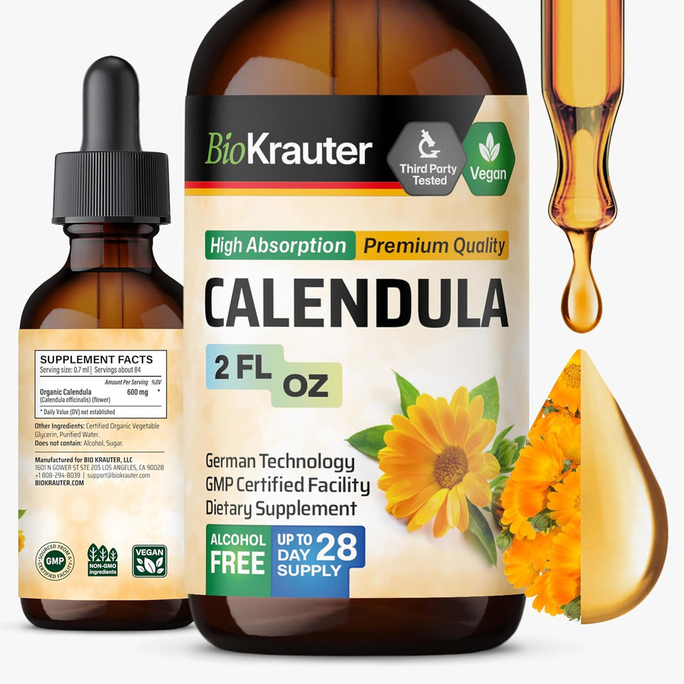 Bio Krauter Calendula Extract - Calendula Tincture For Immunity - Marigold Extract - Alcohol And Sugar Free - Vegan Drops 4 Fl.Oz