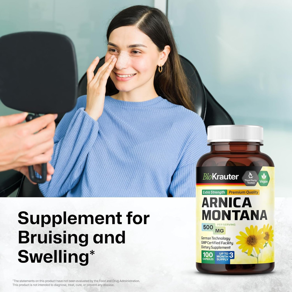 Bio Krauter Arnica Montana Capsules - 500 Mg Arnica Capsules For Bruising And Swelling - Vegan - 100 Count