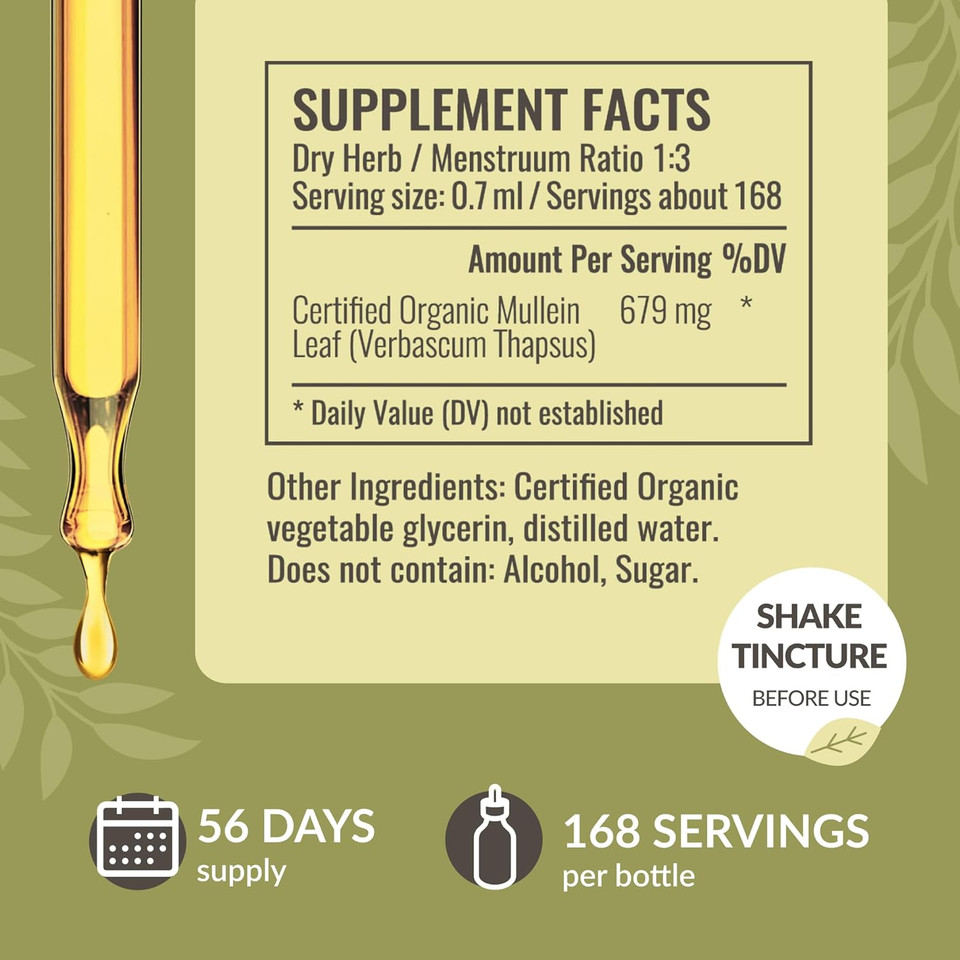 Herbamama Mullein Drops For Lungs - Herbal Lung Cleanse Support For Families & Vegans - Alcohol & Sugar-Free, Non-Gmo Respiratory Supplement With Mullein Leaf Extract - 98% Absorption - 56-Day Supply