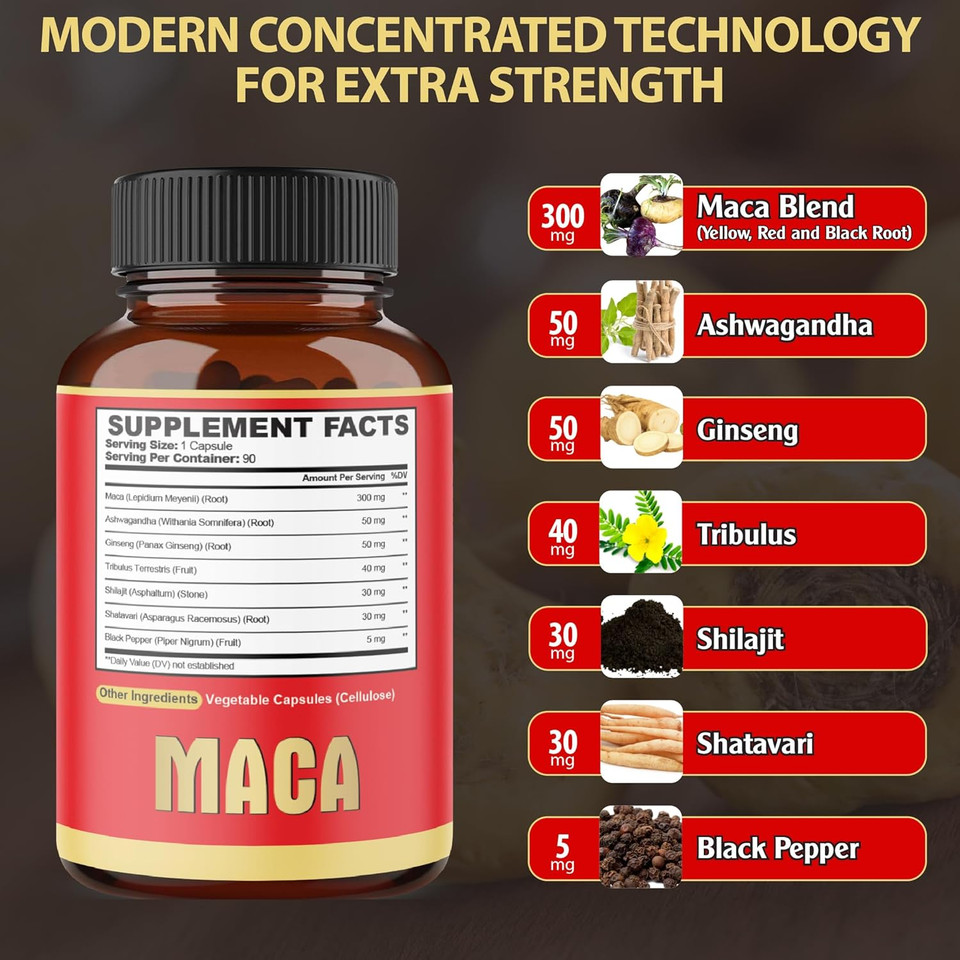 Maca Root Capsules - Supports Natural Health - Energy - Performance & Mood Supplement - Enhanced Blood Flow 3-Month Supply