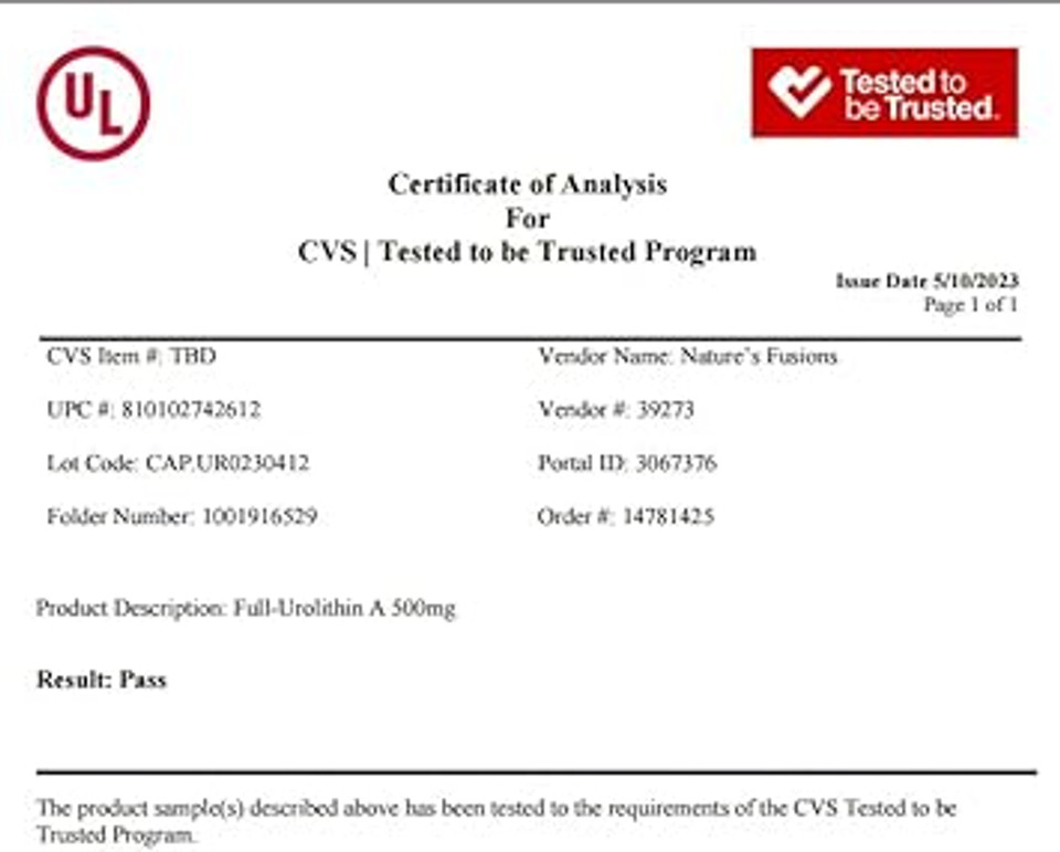 Nature'S Fusions Nutri Urolithin A Supplement 500Mg - Powerful Nad+ Boost, Antioxidant, Cell Repair - 3Rd Party Tested - 500 Mg Urolithin A - 30 Vegan Capsules 2 Week+ Supply