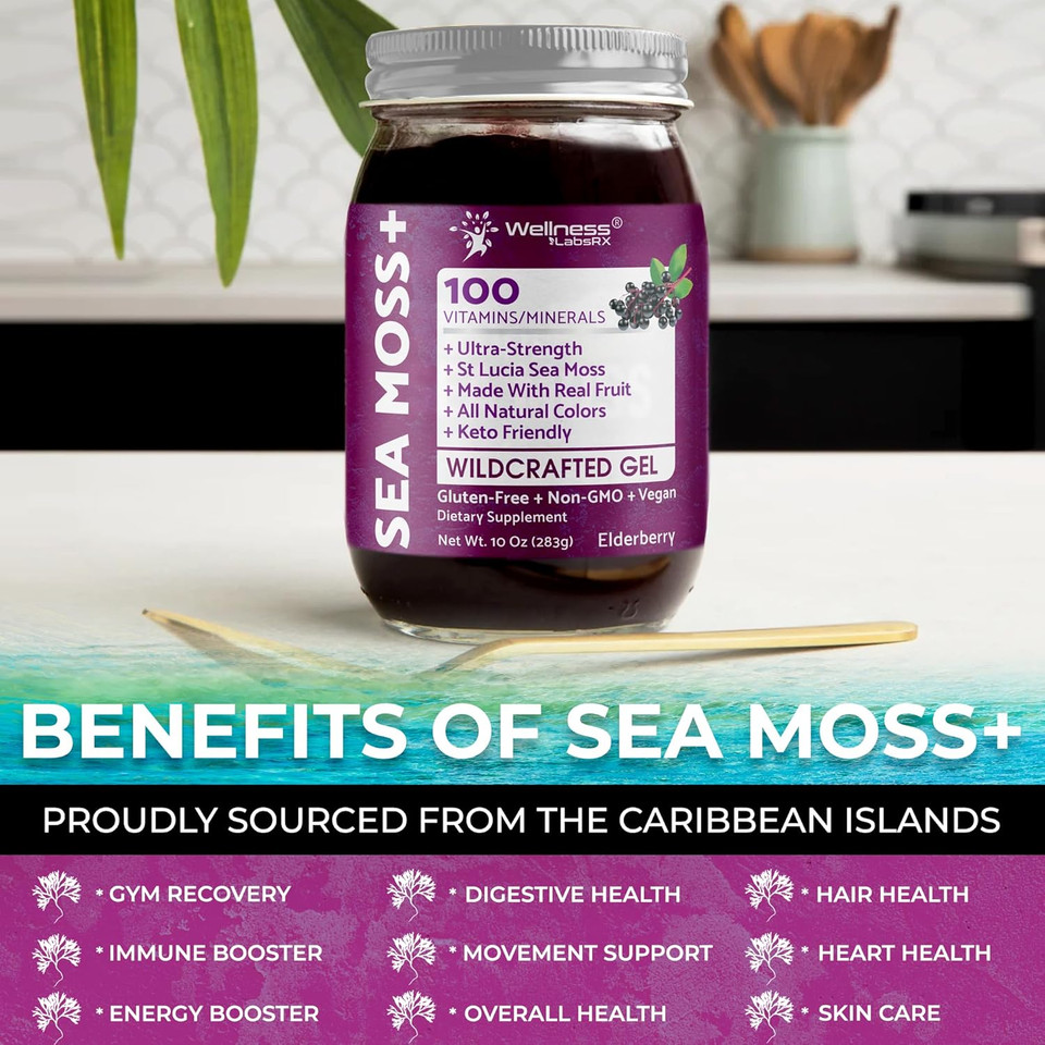 Irish Sea Moss Gel Raw - Wildcrafted Superfood Seamoss Gel - Strawberry Flavor, Vitamin And Mineral-Rich From Pristine Caribbean Waters, Immune And Digestive Health Support - 10 Oz