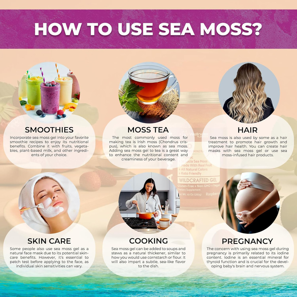 Irish Sea Moss Gel Raw - Wildcrafted Superfood Seamoss Gel - Strawberry Flavor, Vitamin And Mineral-Rich From Pristine Caribbean Waters, Immune And Digestive Health Support - 10 Oz