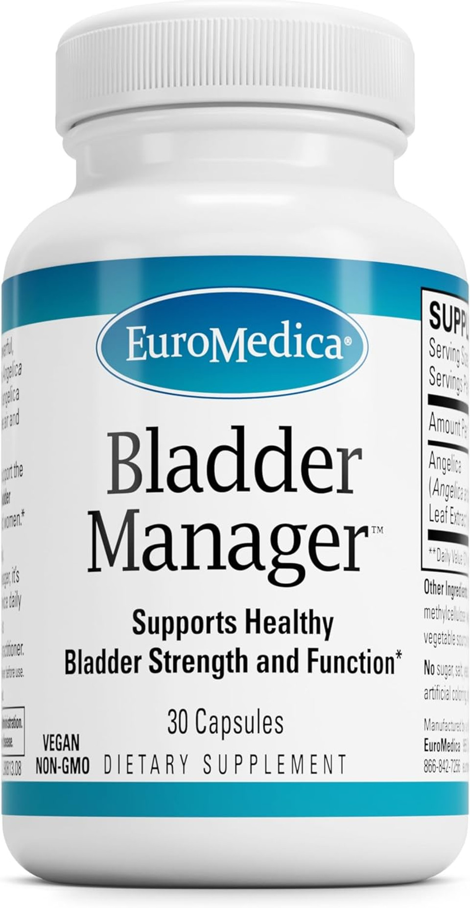 Euromedica Bladder Manager - Bladder Support Supplement - Dietary Supplement With Angelica Leaf Extract - Vegan Capsules To Aid Urinary Tract Function & Health - 30 Capsules