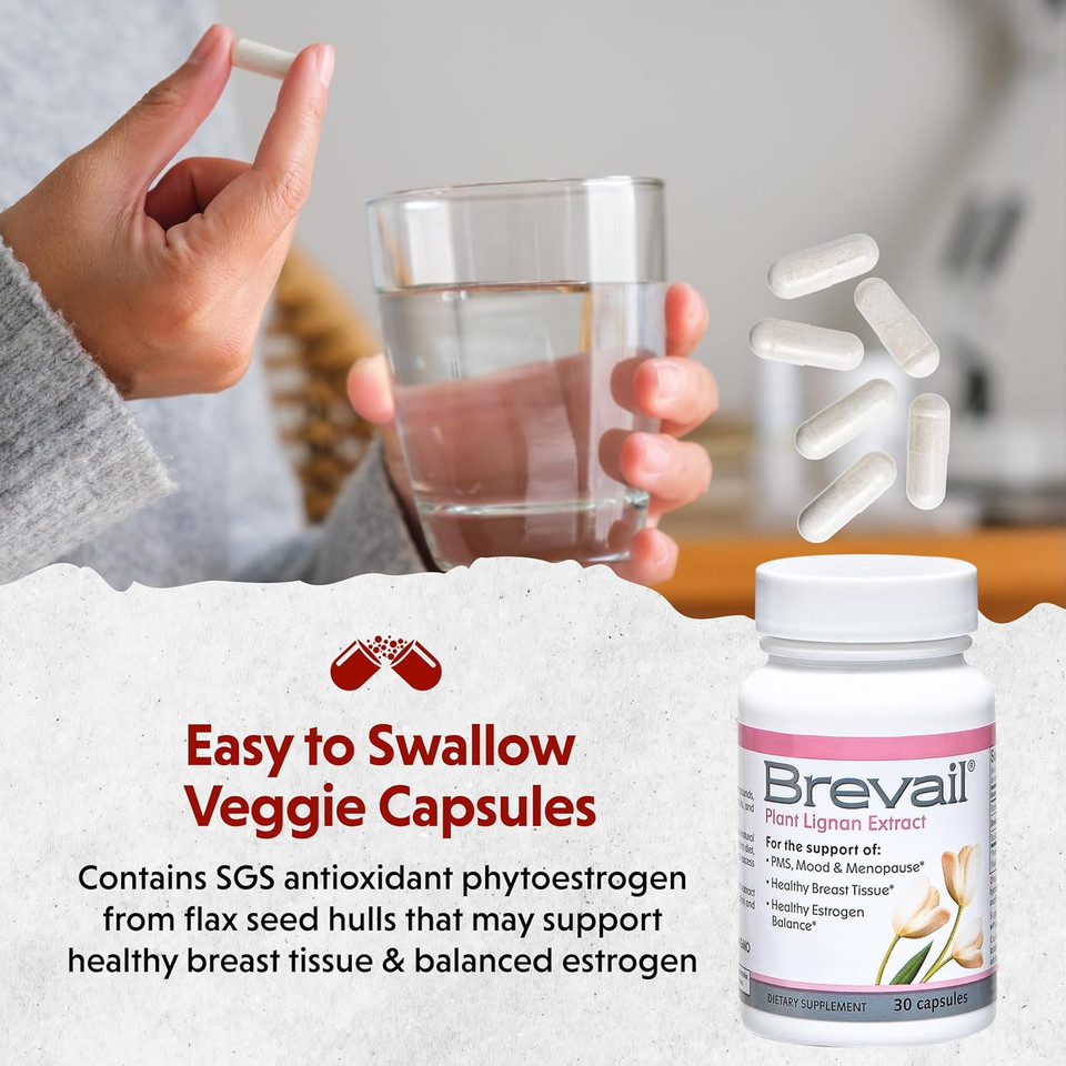 Brevail Plant Lignan Extract Capsules, Proactive Breast Health Supplement With 50 Mg Sdg Lignans From Flax Seed Hulls For Healthy Estrogen Balance And Pms Mood Support Pills, 30 Count