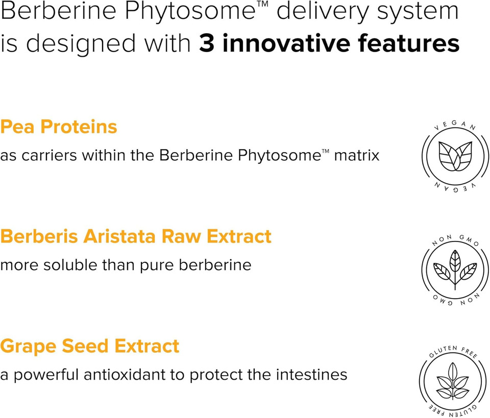 Berberine Phytosome With Berbevis, 550Mg Enhanced Absorption Supplement For Metabolic Support & Heart Health, Highly Bioavailable Berberine Complex, Gluten-Free, Non-Gmo, 30 Vegetarian Capsules