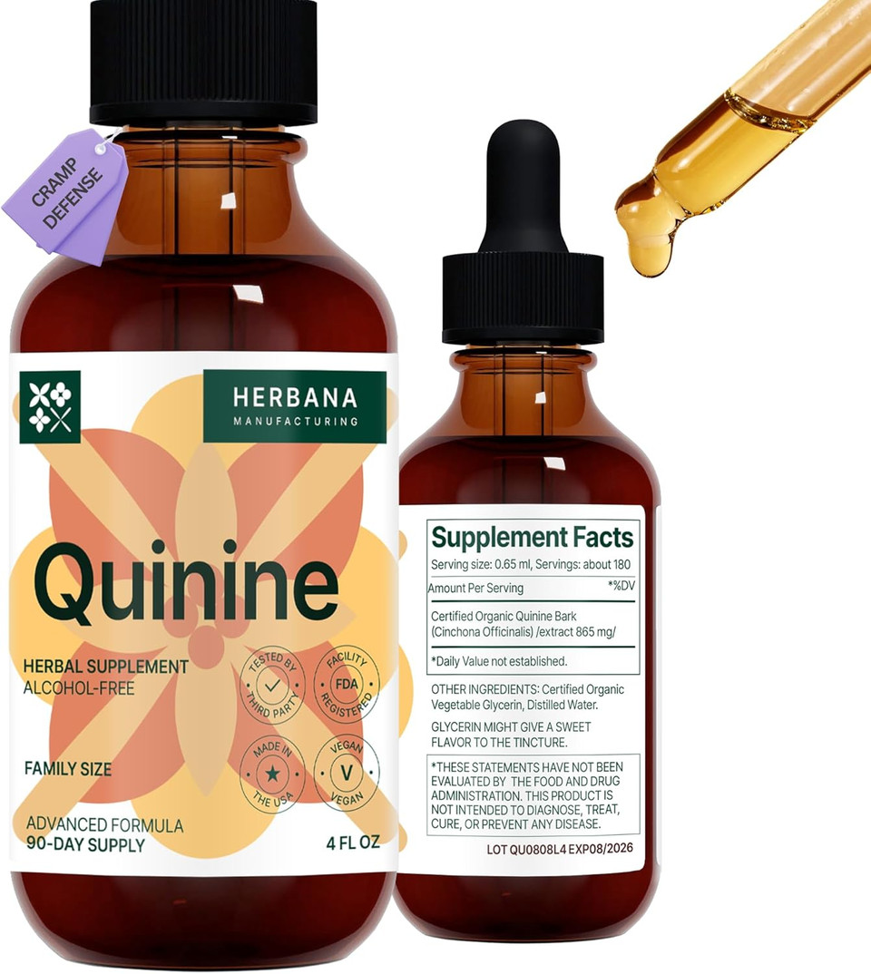 Quinine Liquid Extract 4 Fl Oz - Supplement For Digestive Health Support - Natural Liquid Drops - Cinchona Officinalis Bark - Tincture For Cramp Defense For Man & Woman - High Potency - 90-Day Supply