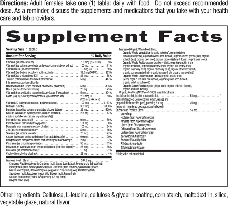 Country Life WomenS Core 1 Daily Multivitamin With Iron, Cranberry, Probiotics, And Digestive Enzymes-Certified Gluten-Free Formula For Energy, Immune Support And Complete Digestive Health,60 Tablets