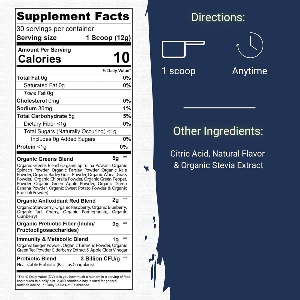 Gaspari Nutrition Greens And Reds: Organic Superfood Powder, Immune Support, Probiotics And Fiber, Vegan And Non-Gmo (30 Servings, Mango)