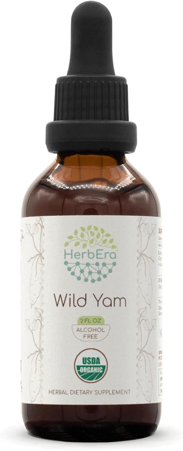 Wild Yam B60 Alcohol-Free Herbal Extract Usda Organic Tincture, Concentrated Liquid Drops Natural Wild Yam (Dioscorea Villosa) Dried Root 2 Fl Oz