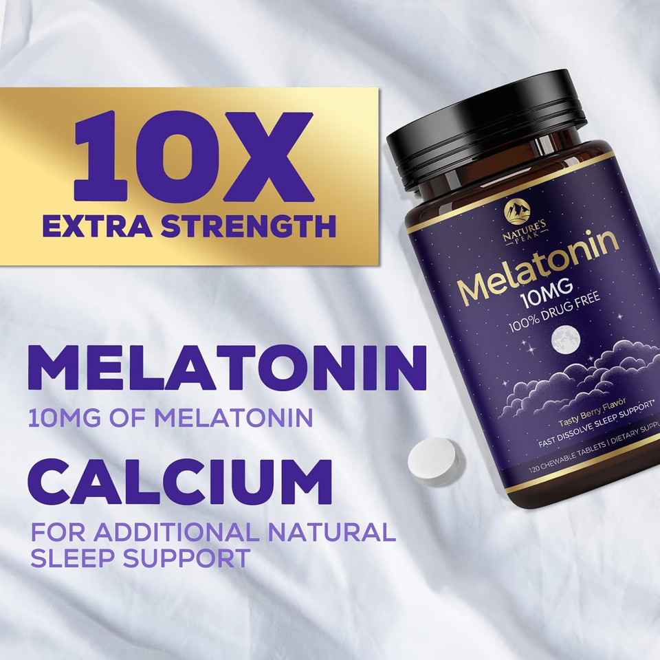 Melatonin 10Mg - Sleep Support Supplements For Adults - Extra Strength Fast Dissolve 10 Mg Melatonin Tablets For Restful Sleep Support, Natural Strawberry Flavor, Sugar-Free Non-Gmo - 60 Day Supply