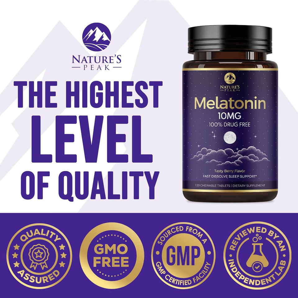 Melatonin 10Mg - Sleep Support Supplements For Adults - Extra Strength Fast Dissolve 10 Mg Melatonin Tablets For Restful Sleep Support, Natural Strawberry Flavor, Sugar-Free Non-Gmo - 60 Day Supply