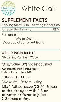White Oak B120 Alcohol-Free Herbal Extract Tincture, Concentrated Liquid Drops Natural White Oak (Quercus Alba) Dried Bark (4 Fl Oz)