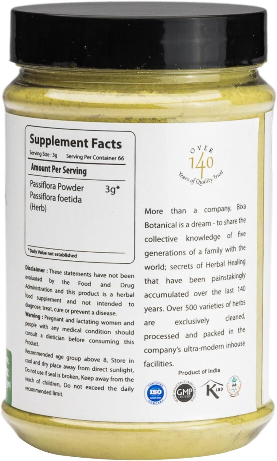 Bixa Botanical Passiflora Foetida Powder | 200 Grams / 7 Oz | Ayurvedic Natural Herbal Supplement | Supports Mental Overwork Nervous System | Gluten Free, Non-Gmo, Steam Treated, Vegan