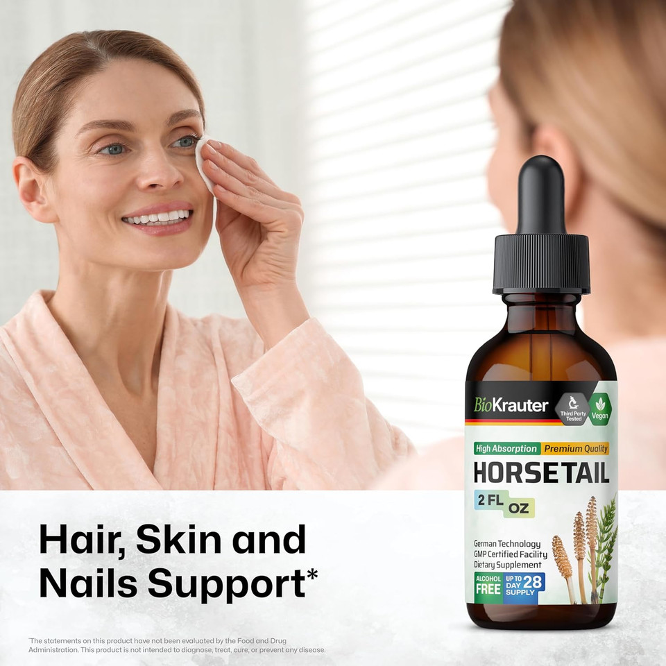 Bio Krauter Horsetail Tincture - Horsetail Herb For Hair Support - Pure Ingredients - Alcohol And Sugar Free Vegan Drops 2 Fl.Oz