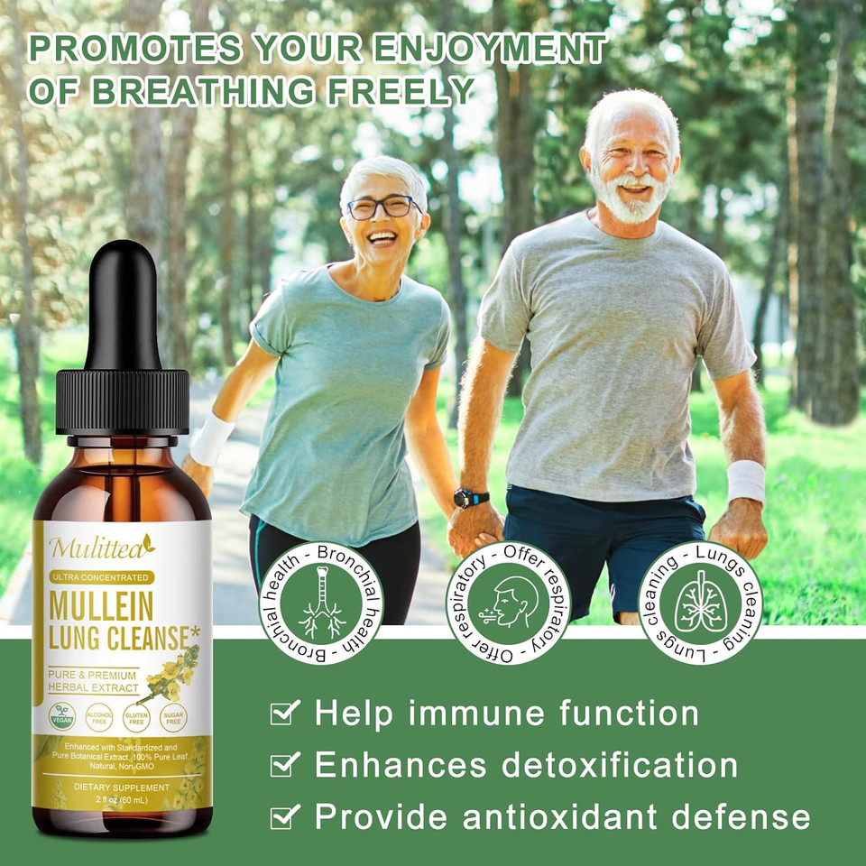 Mullein Drops For Lungs-Lung Detox For Smokers-5-In-1 Herbal Extract Liquid-Mullein Leaf-Lung Cleanse-Respiratory Health Support-Non-Gmo, Vegetarian-2 Fl Oz