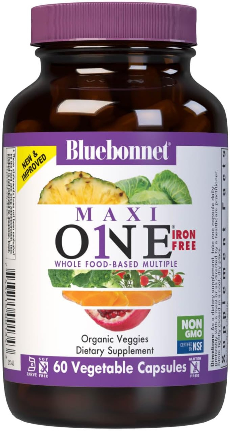 Bluebonnet Nutrition Maxi One (Iron-Free), Whole Food Multiple, Enzymes, Energy, Vitality, Gluten-Free, Kosher, Dairy-Free, Vegetarian Friendly, Soy-Free, Non-Gmo, 60 Vegetable Capsule, 2 Month Supply Bluebonnet Nutrition Maxi One (Iron-Free), Whole Food Multiple, Enzymes, Energy, Vitality, Gluten-Free, Kosher, Dairy-Free, Vegetarian Friendly, Soy-Free, Non-Gmo, 60 Vegetable Capsule, 2 Month Supply