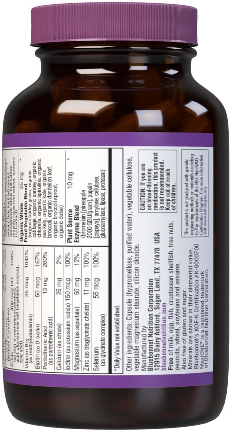 Bluebonnet Nutrition Maxi One (Iron-Free), Whole Food Multiple, Enzymes, Energy, Vitality, Gluten-Free, Kosher, Dairy-Free, Vegetarian Friendly, Soy-Free, Non-Gmo, 60 Vegetable Capsule, 2 Month Supply Bluebonnet Nutrition Maxi One (Iron-Free), Whole Food Multiple, Enzymes, Energy, Vitality, Gluten-Free, Kosher, Dairy-Free, Vegetarian Friendly, Soy-Free, Non-Gmo, 60 Vegetable Capsule, 2 Month Supply