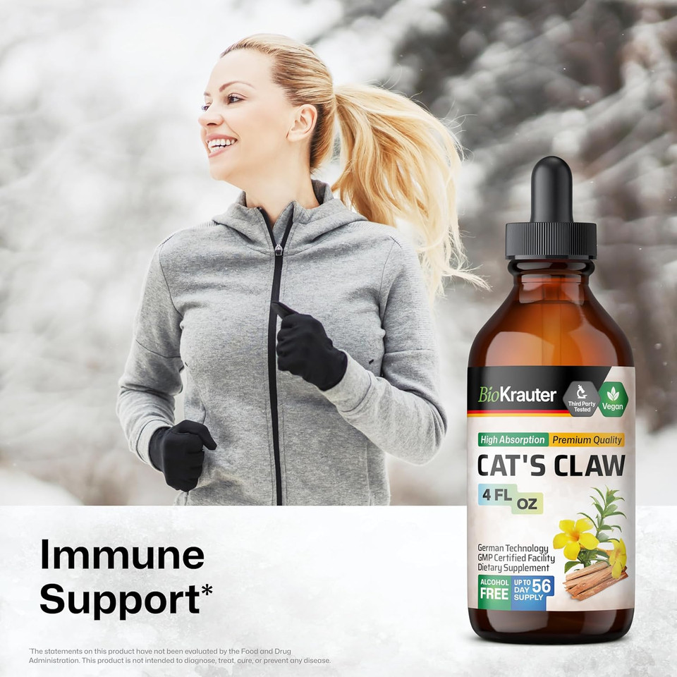 Bio Krauter Cats Claw Tincture - Vegan Cat'S Claw Supplement - Immune Support - Alcohol & Sugar Free Extract - Vegan Drops 2 Fl.Oz