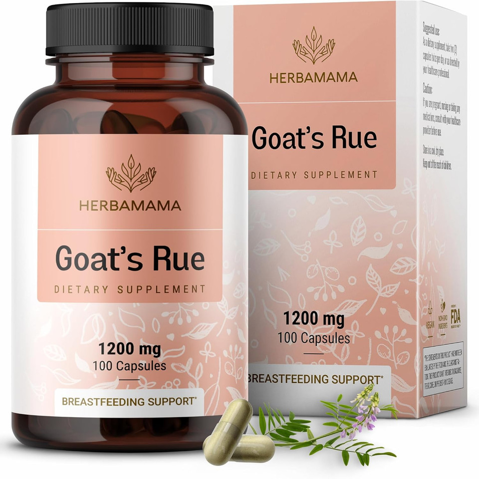 Herbamama Goat'S Rue Capsules - 1200Mg Galega Officinalis For Mother'S Breast Milk Lactation Support - Vegan, Non-Gmo Goats Rue Herb Lactation Supplement, 250 Caps