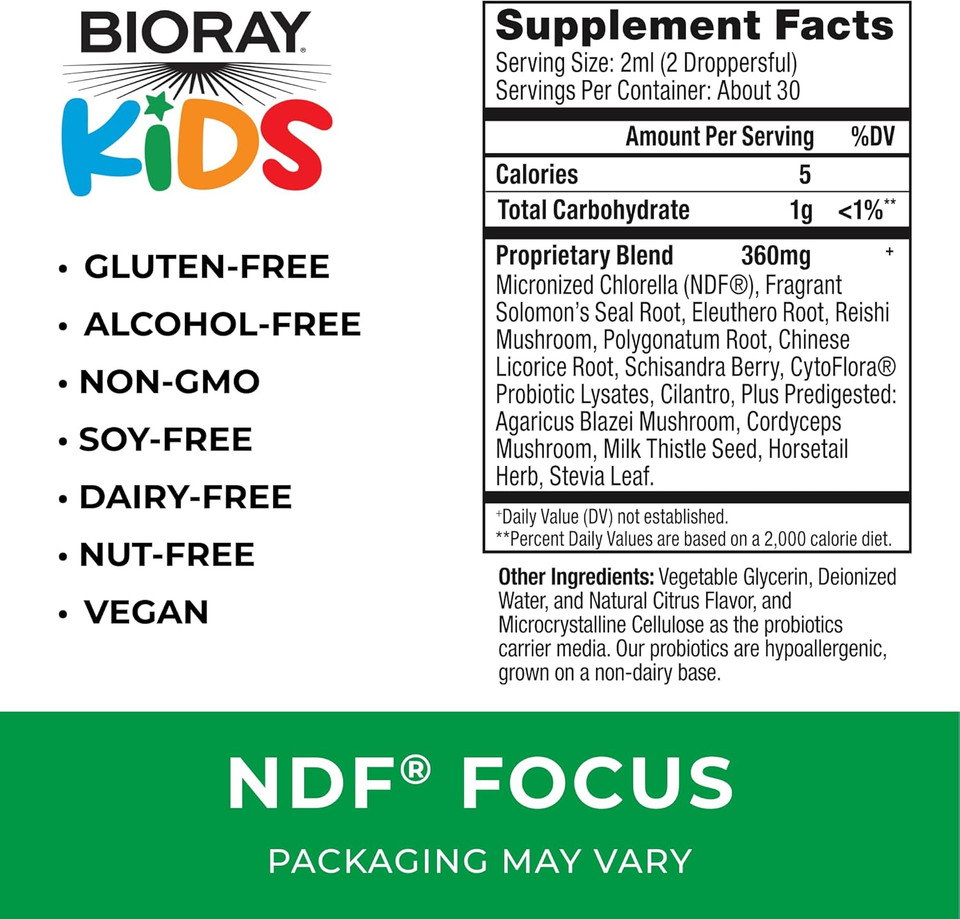 Bioray Kids Ndf Focus, Citrus - 4 Fl Oz - Supports Cognitive Function, Enhances Clarity & Promotes Steady Energy Levels - Non-Gmo, Vegetarian, Gluten Free - 2-4 Month Supply